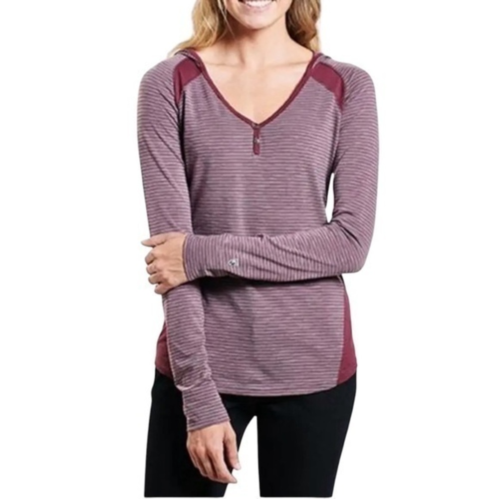 Kuhl Trista Hoodie Striped Long Sleeve UPF 30 in Mulberry Hiking Shirt Large